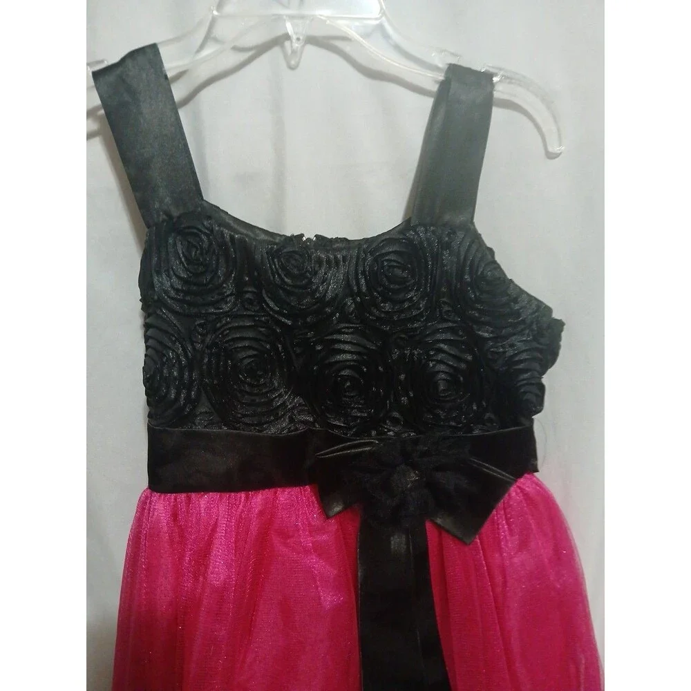 Stunning Girl's Chic Fuchsia/Black Flower Girl Pageant Party Dress Size 11-12 Y